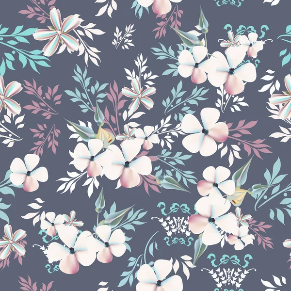 Moda çiçek vintage vektör desen ile pembe çiçekler ve yapraklar