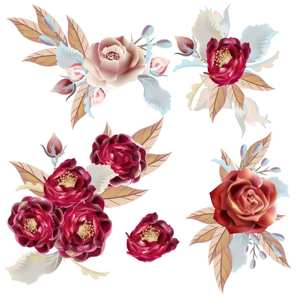 Коллекция Векторных Старинных Роз Мягких Пастельных Тонах — стоковый вектор