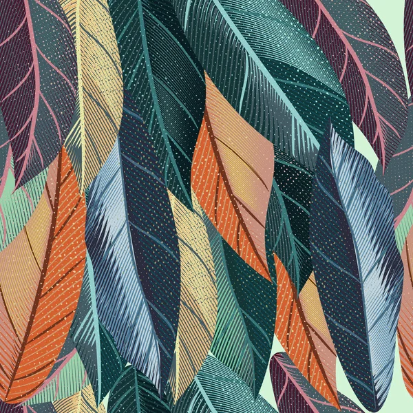 Tropisches Vintage Vektormuster Mit Farbigen Blättern — Stockvektor