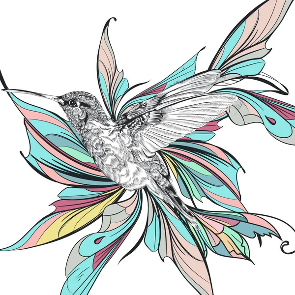 Illustrazione Arte Con Colibrì Ali Colorate — Vettoriale Stock