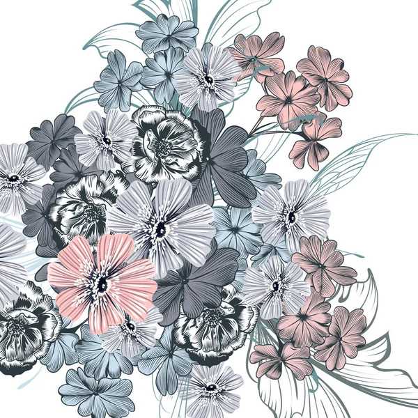 Vacker Blommig Illustration Med Vintage Blommor — Stock vektor