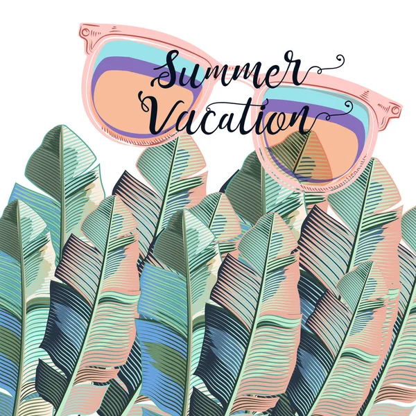 美丽的夏天海报与棕榈树叶和太阳眼镜 — 图库矢量图片