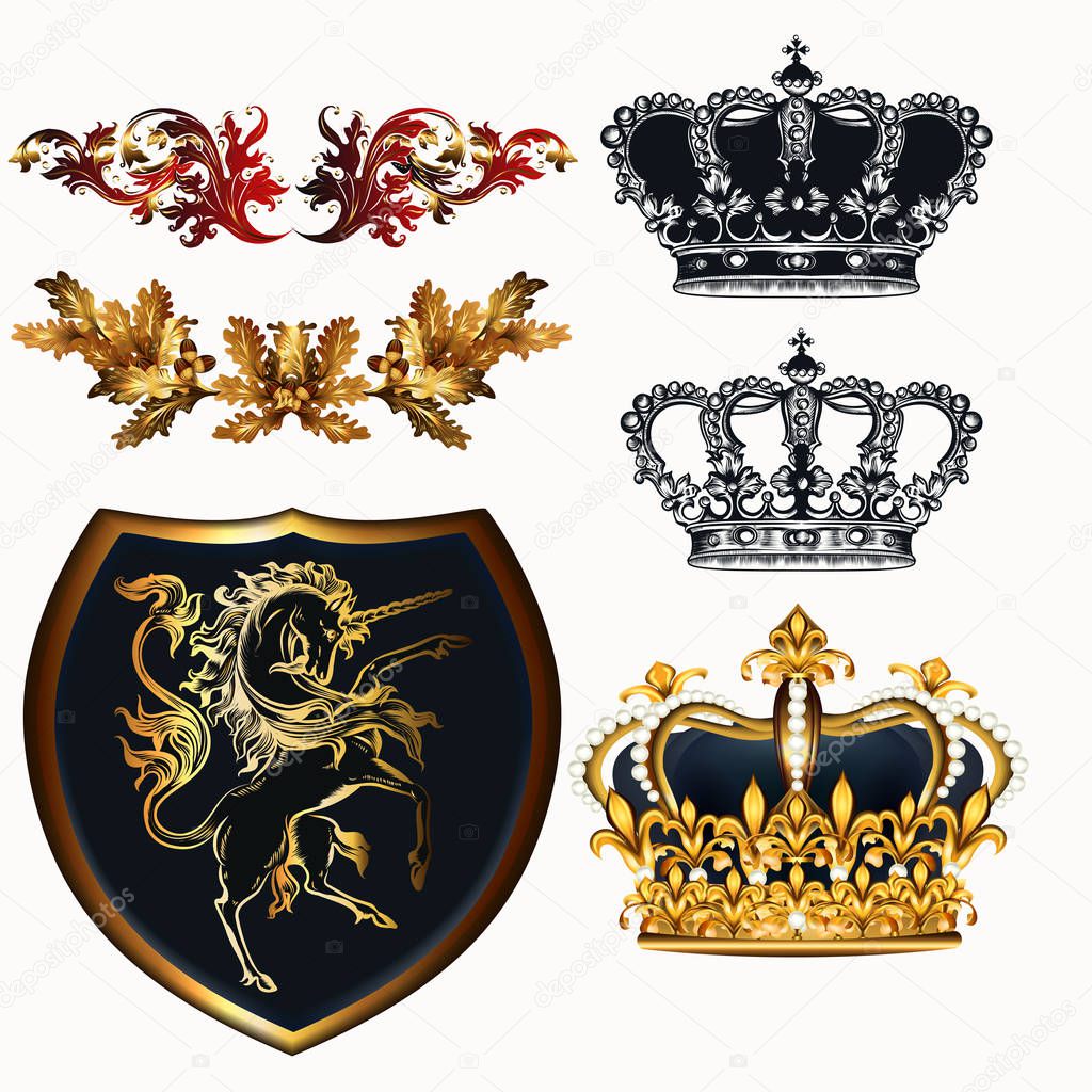 Collection of vector vintage heraldic elements