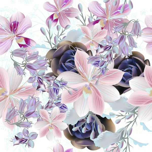 花向量图案与美丽的粉红色花和肉质植物 — 图库矢量图片