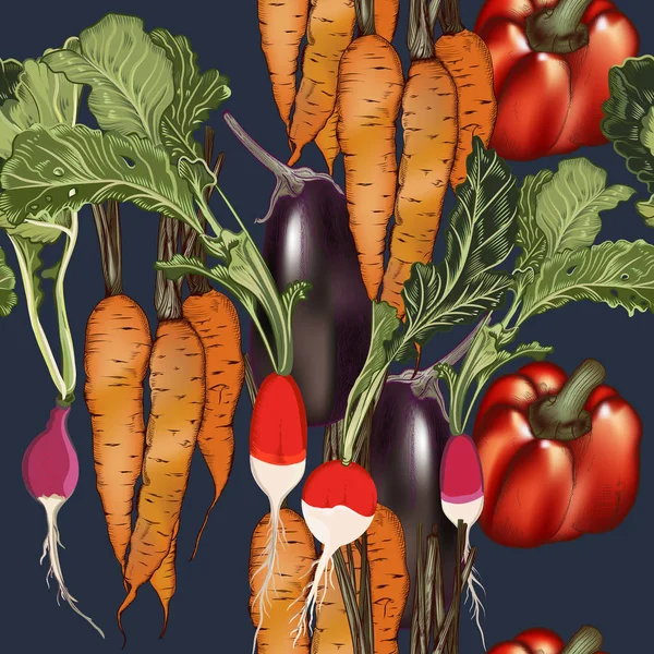 Vecteur Motif Végétalien Alimentaire Dans Style Vintage Avec Des Légumes — Image vectorielle