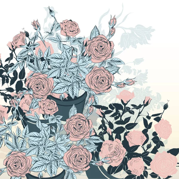 Wektor Piękne Ręcznie Rysowane Bukiet Kwiatów Róży Dla Wedding Design — Wektor stockowy