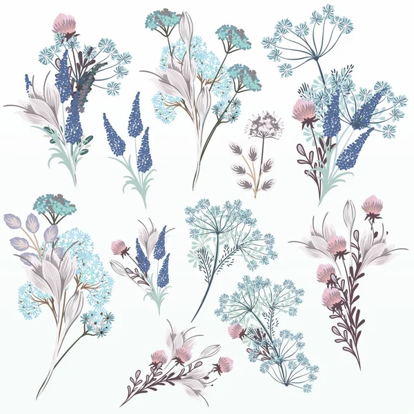 Verzameling Van Vector Floral Aquarellen Zachte Kleuren — Stockvector