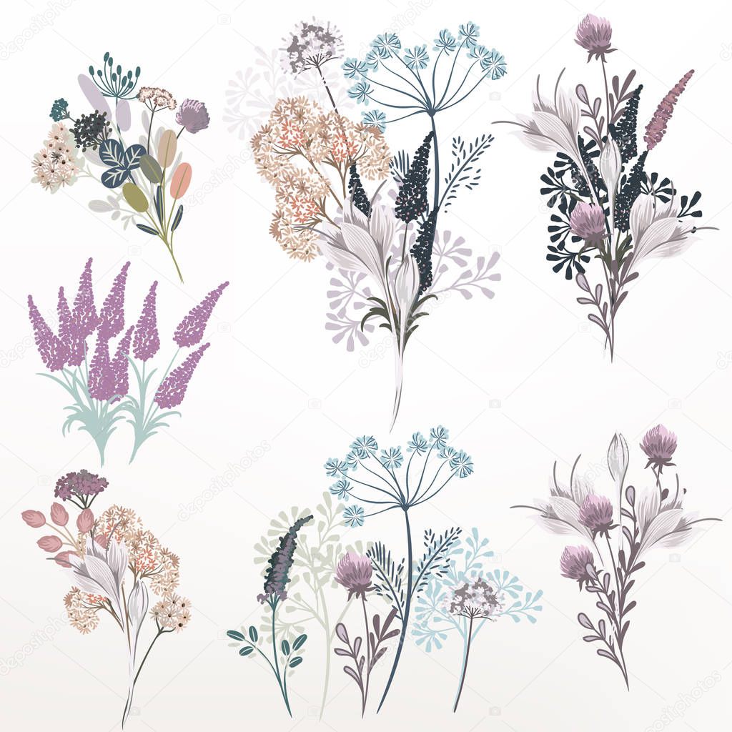 Collection of vector flower composition for design