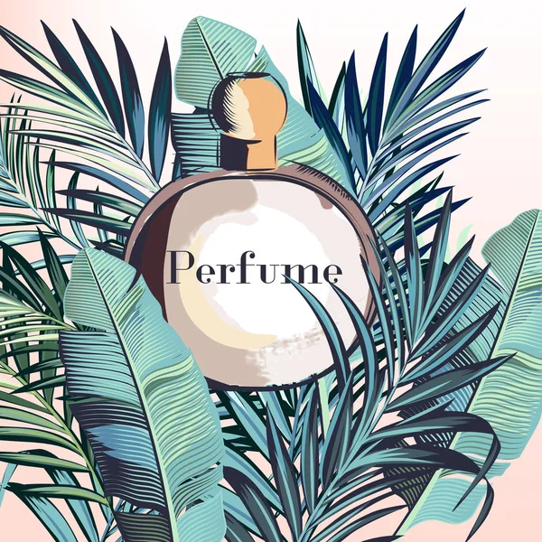 Moda Perfume Vetorial Elegante Com Folhas Palma Tropicais —  Vetores de Stock