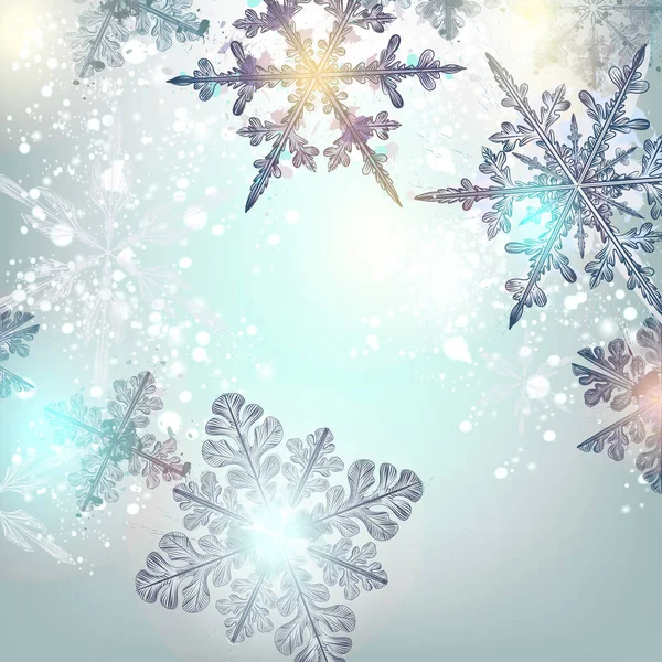 Kerstmis Achtergrond Met Schijnt Sneeuwvlokken Vectorillustratie — Stockvector