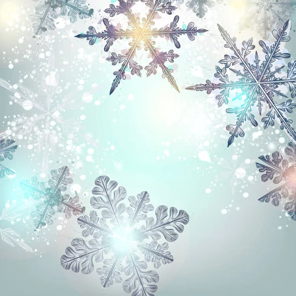 Fond Noël Avec Illustration Vectorielle Brillante Flocons Neige — Image vectorielle