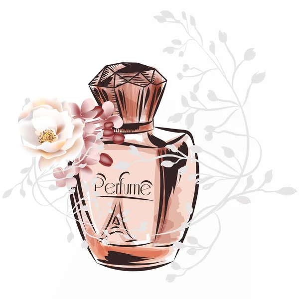 Ilustração Moda Com Frasco Perfume Rosas —  Vetores de Stock