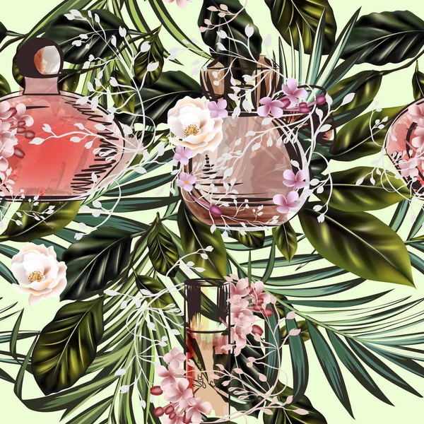 Mode Vecteur Feuilles Palmier Tropicales Motif Parfum — Image vectorielle