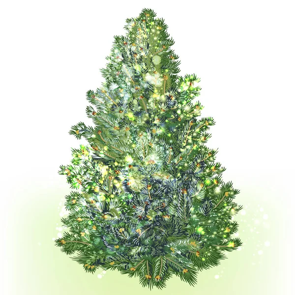 Green Vector Realistic Christmas Tree Isolated White — Stock Vector