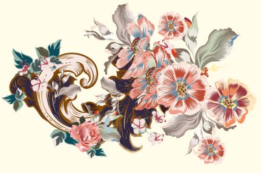 Vektör vintage Victorian süs çiçekleri ile