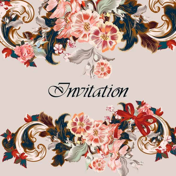 ヴィンテージ ビクトリア朝の装飾と美しい招待状カード — ストックベクタ