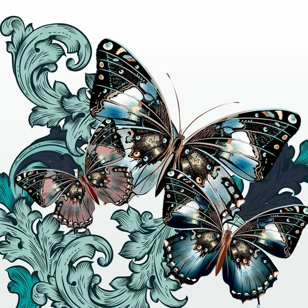 Fond Vectoriel Mode Avec Des Papillons Des Tourbillons — Image vectorielle