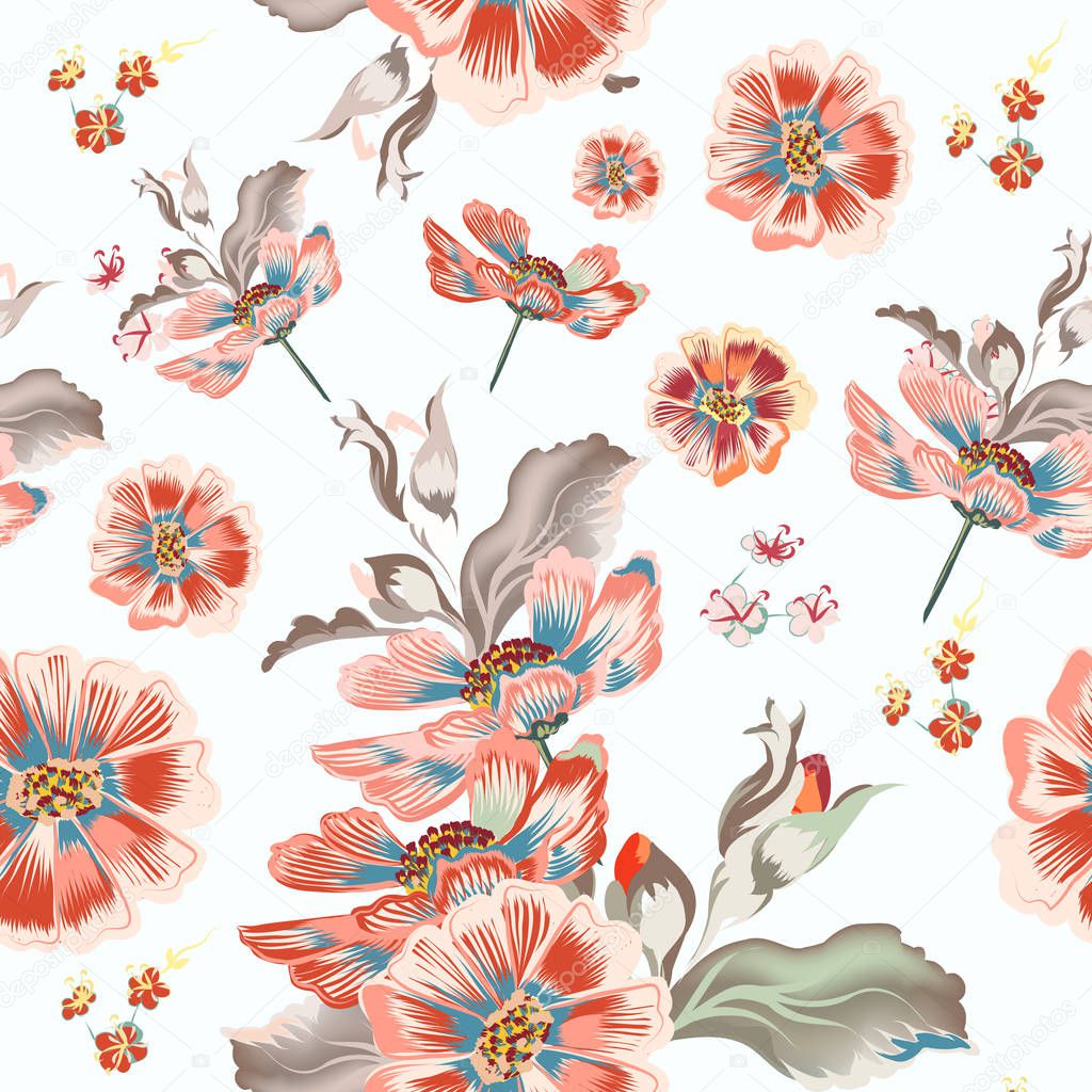 Floral vector pattern with cosmos flowers