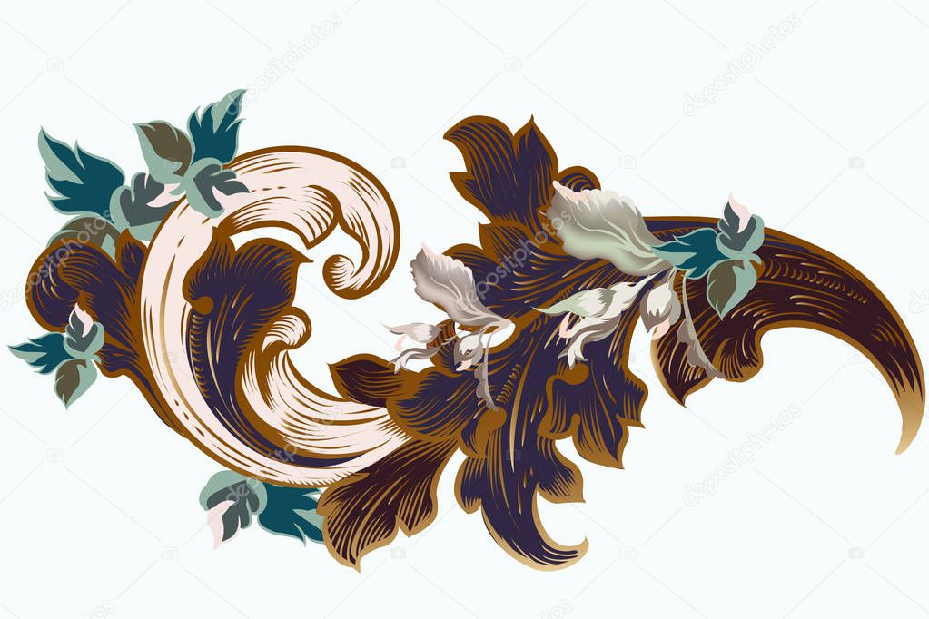 Vector vintage Victorian ornament with foliage