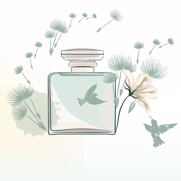 Ilustración Moda Con Frasco Perfume Dientes León — Vector de stock