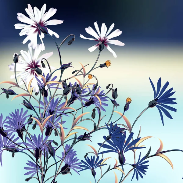 Bella Illustrazione Con Fiori Campo Blu — Vettoriale Stock