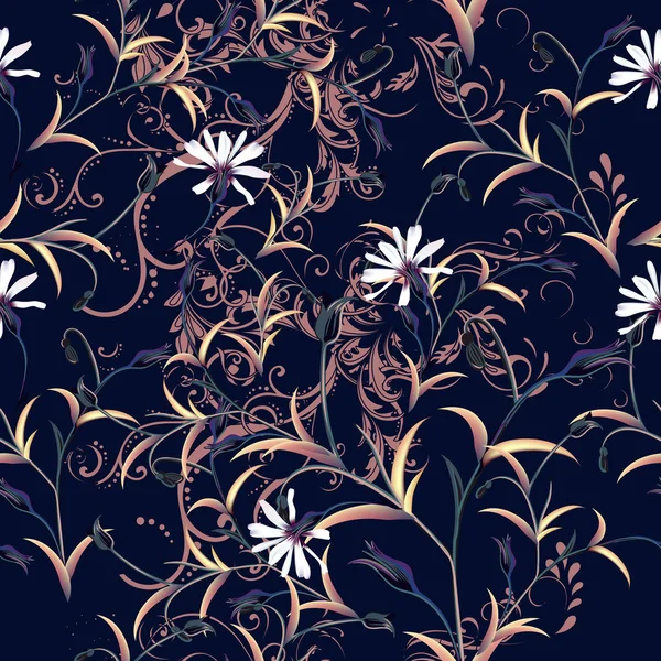 Motif Vectoriel Mode Avec Des Plantes Dans Style Vintage Ornement — Image vectorielle