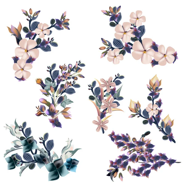 Coleção Florais Vetoriais Flores Com Estilo Primavera Para Design — Vetor de Stock