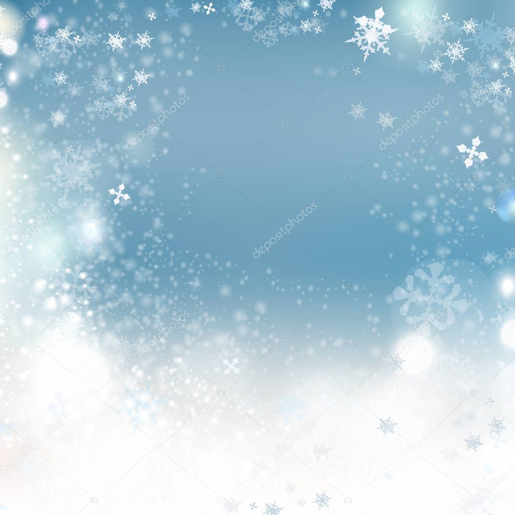 Christmas background vector winter illustration with crystallic snowflakes. New Year