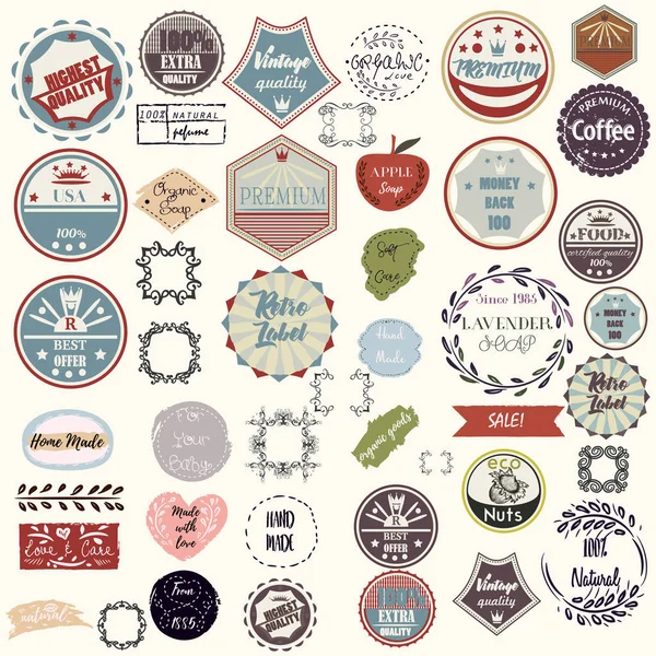 Big Collection Vector Handmade Labels Grunge Style — Stock Vector