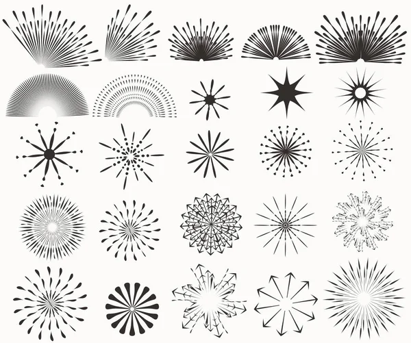 Gran Conjunto Rayos Solares Vectoriales Para Diseño Etiquetas Insignias Otros — Archivo Imágenes Vectoriales