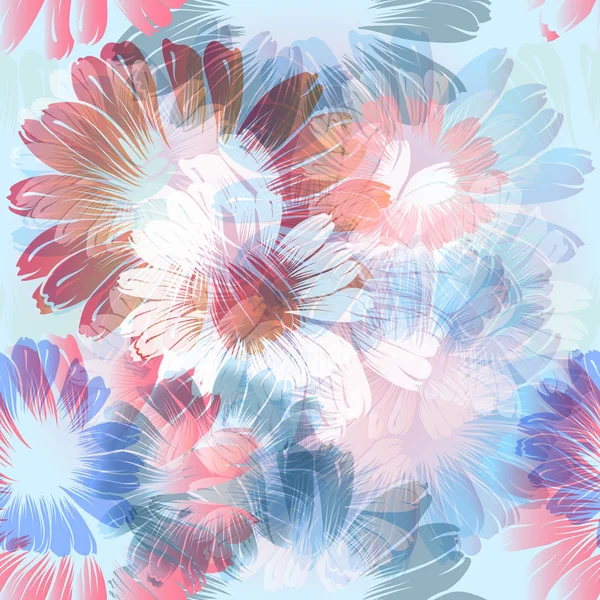 Beau Motif Vectoriel Avec Des Fleurs Dessinées Main Dans Style — Image vectorielle