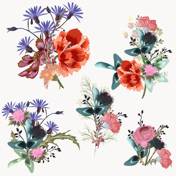 Sammlung Von Vektorrealistischen Blumen Für Die Gestaltung — Stockvektor