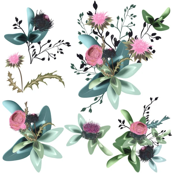 ベクトル現実的なベクトルの花のコレクション — ストックベクタ