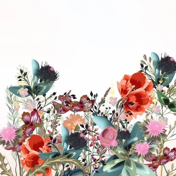 ビンテージ スタイルの野の花と花のイラスト — ストックベクタ