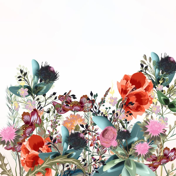 Ilustração Floral Com Flores Campo Estilo Vintage — Vetor de Stock