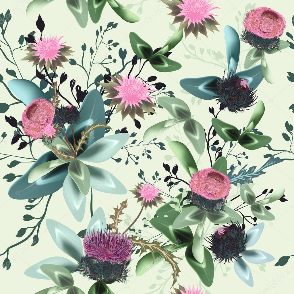 Fashion textile floral vector pattern with rustic clover flowers