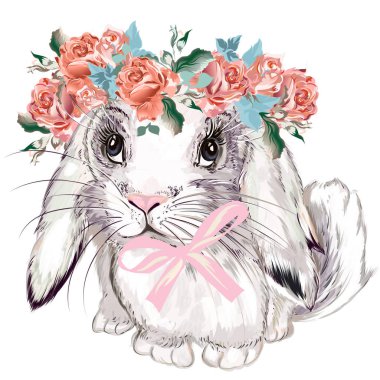 Tavşan kız ve gül ile moda illüstrasyon