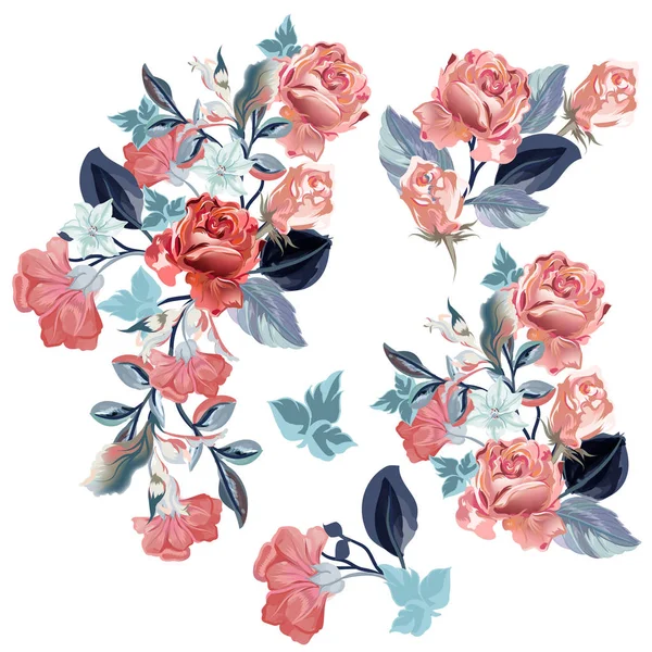 一套复古玫瑰在水彩画风格 — 图库矢量图片