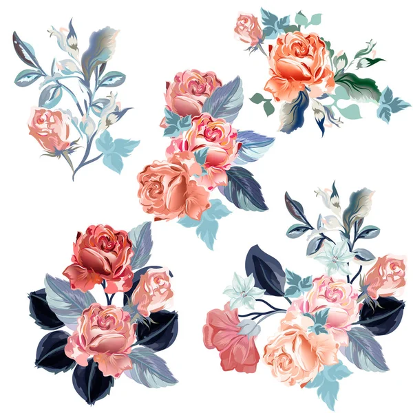 Set Vector Watercolor Roses Design — Stock Vector