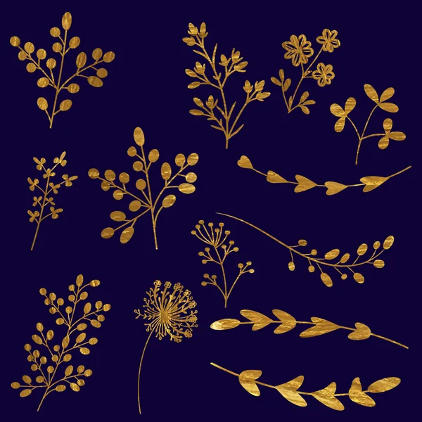 Pakket Floral Vectorelementen Gouden Kleur — Stockvector