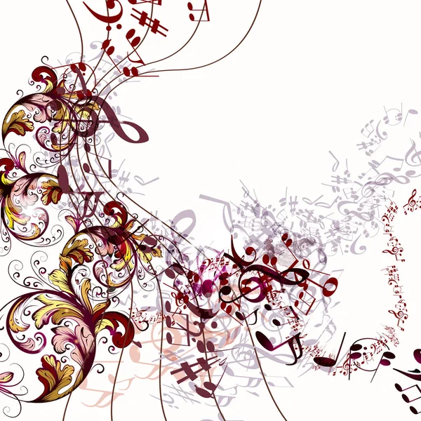 Fond de musique de mode avec des notes vectorielles et fleurit — Image vectorielle