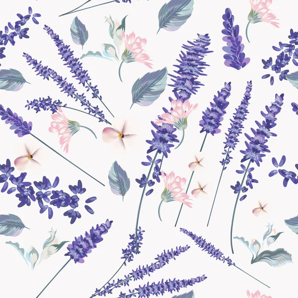 Patrón sin costura floral con flores de primavera de lavanda para desi — Archivo Imágenes Vectoriales