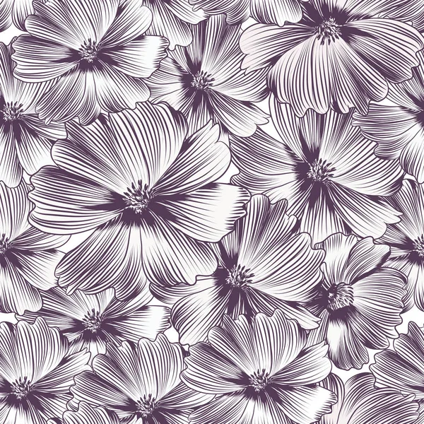 Modèle vectoriel floral avec des fleurs cosmos — Image vectorielle