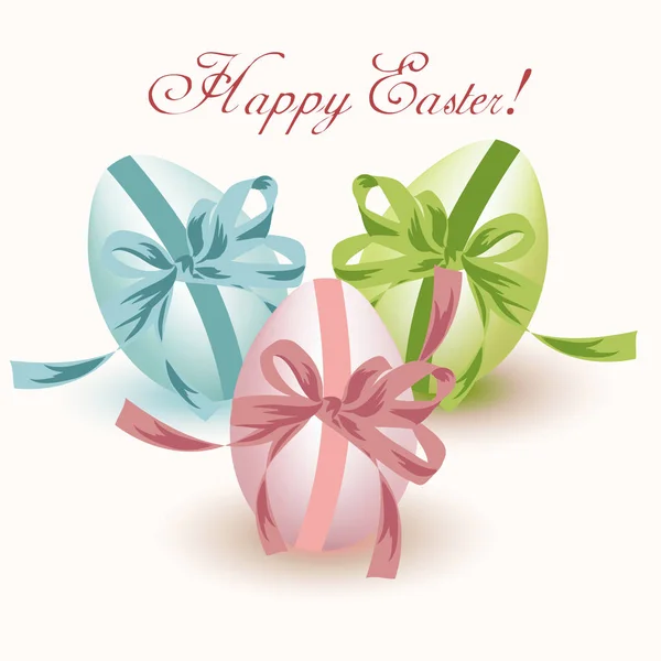 Easter Eggs Isolated White Bows Green Pink Blue — Stock Vector