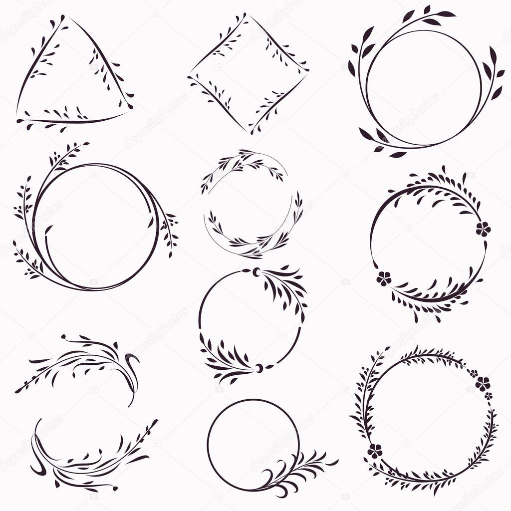 Big collection of vector frames from flourishes for design