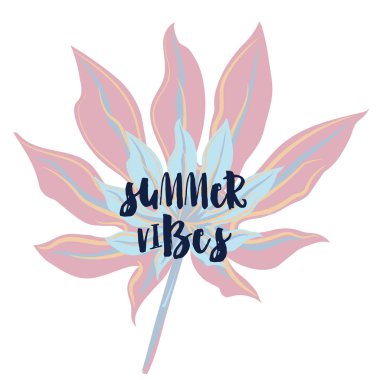 Yaz vibes, pembe co tropikal yaprak ile vektör moda baskı