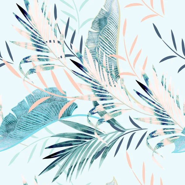 Illustrazione vettoriale di moda con foglie di palma acquerello tropicale — Vettoriale Stock