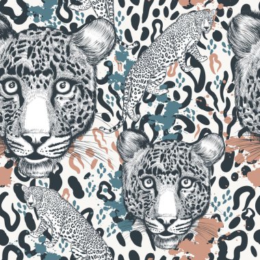 Leopar süs, duvar kağıdı, tekstil tasarımları için ideal desen ile Hayvan vektör baskı