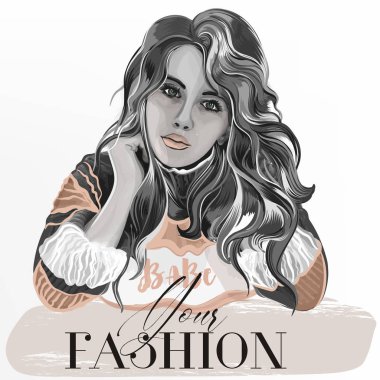 Suluboya st güzel kız ile Moda vektör illüstrasyon