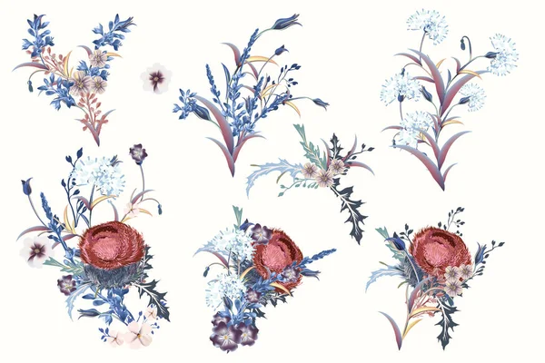 ベクトル現実的なフィールドの花の大きなコレクション — ストックベクタ